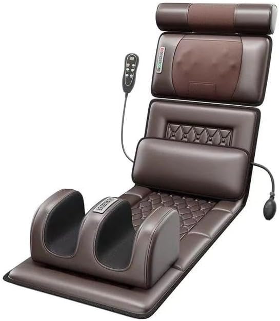 Brown massage chair with footrest and control panel on a white background