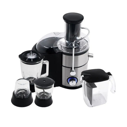 Juicer with attachments on a white background