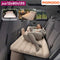 Inflatable car mattress being used by a person in a car, with PORODO branding.